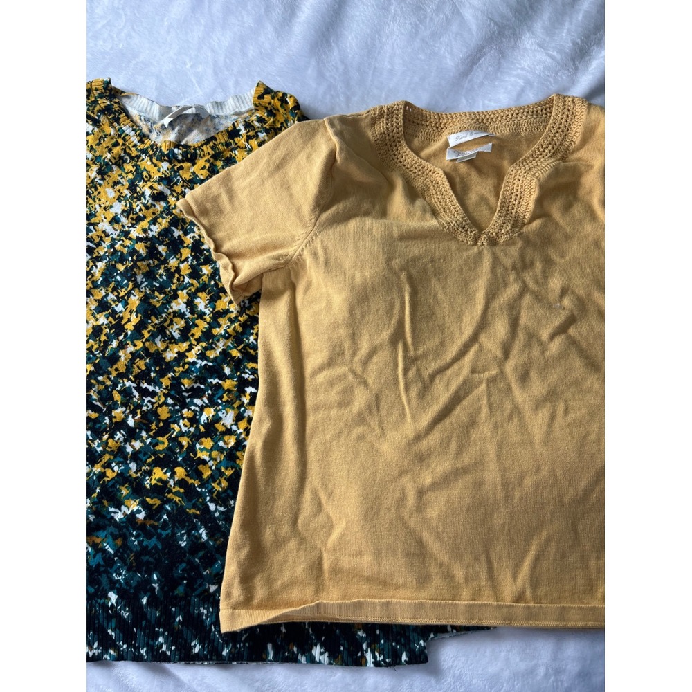 Christopher & Banks Womens Sweater Bundle Yellow Crochet V-Neck & Abstract Prt M